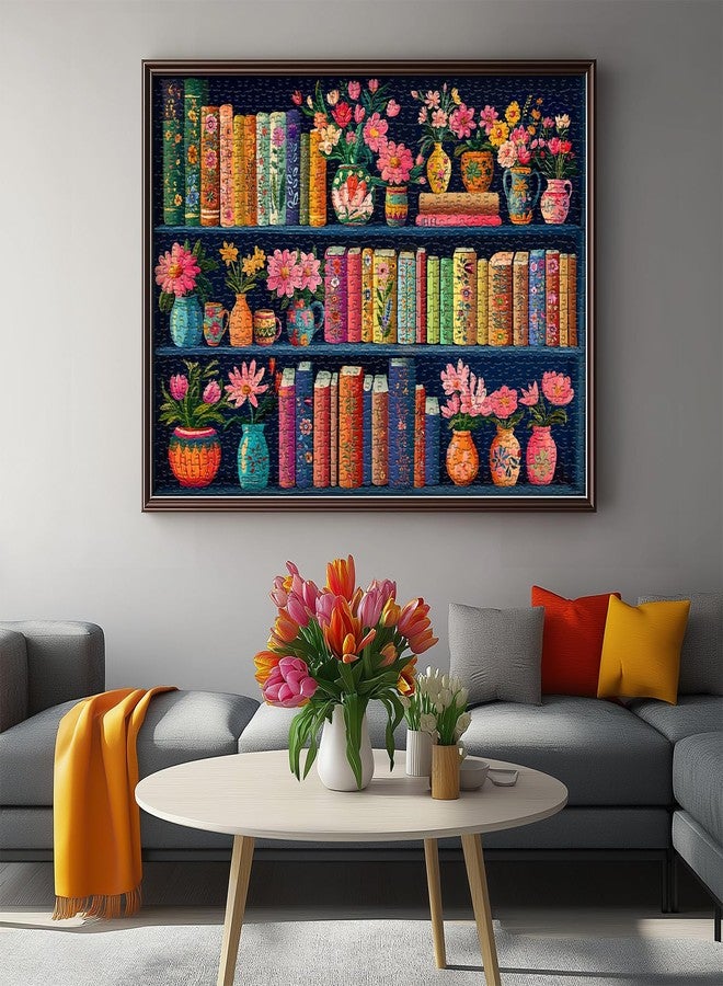 PICKFORU Blooming Bookshelf Jigsaw Puzzles 1000 Pieces, PICKFORU Wildflower Pages Puzzle, Plant Floral Flowers Books Literary Themed, Colorful Art Library Impossible Challenging Puzzles for Adults - Image 2